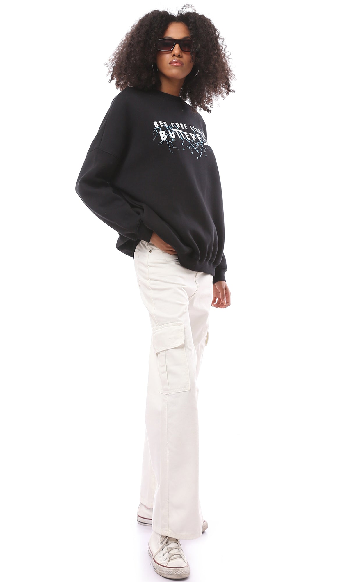 O175064 Front & Back Print Black Sweatshirt With Inner Fleece