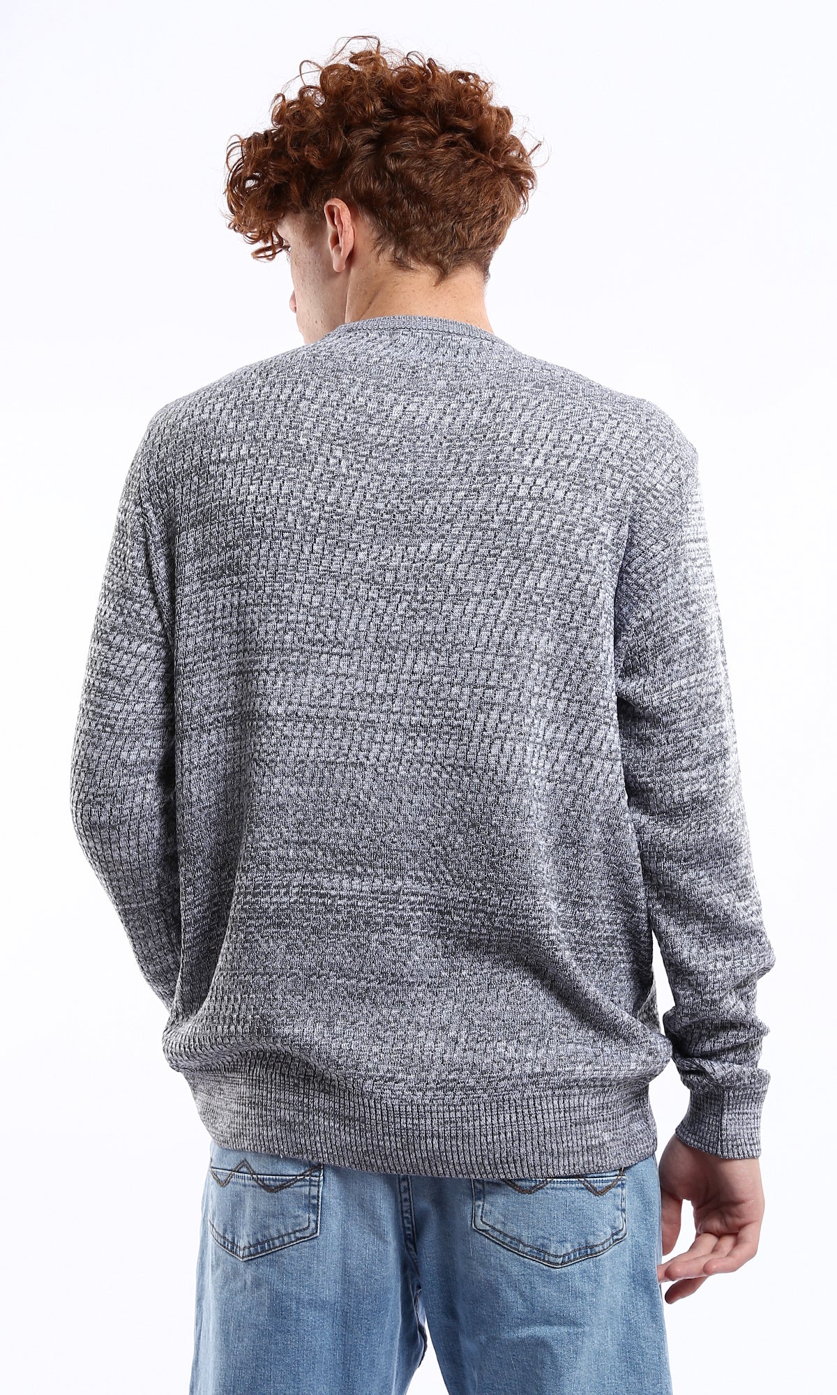 O175246 Round Neck Knitted Grey & White Pullover