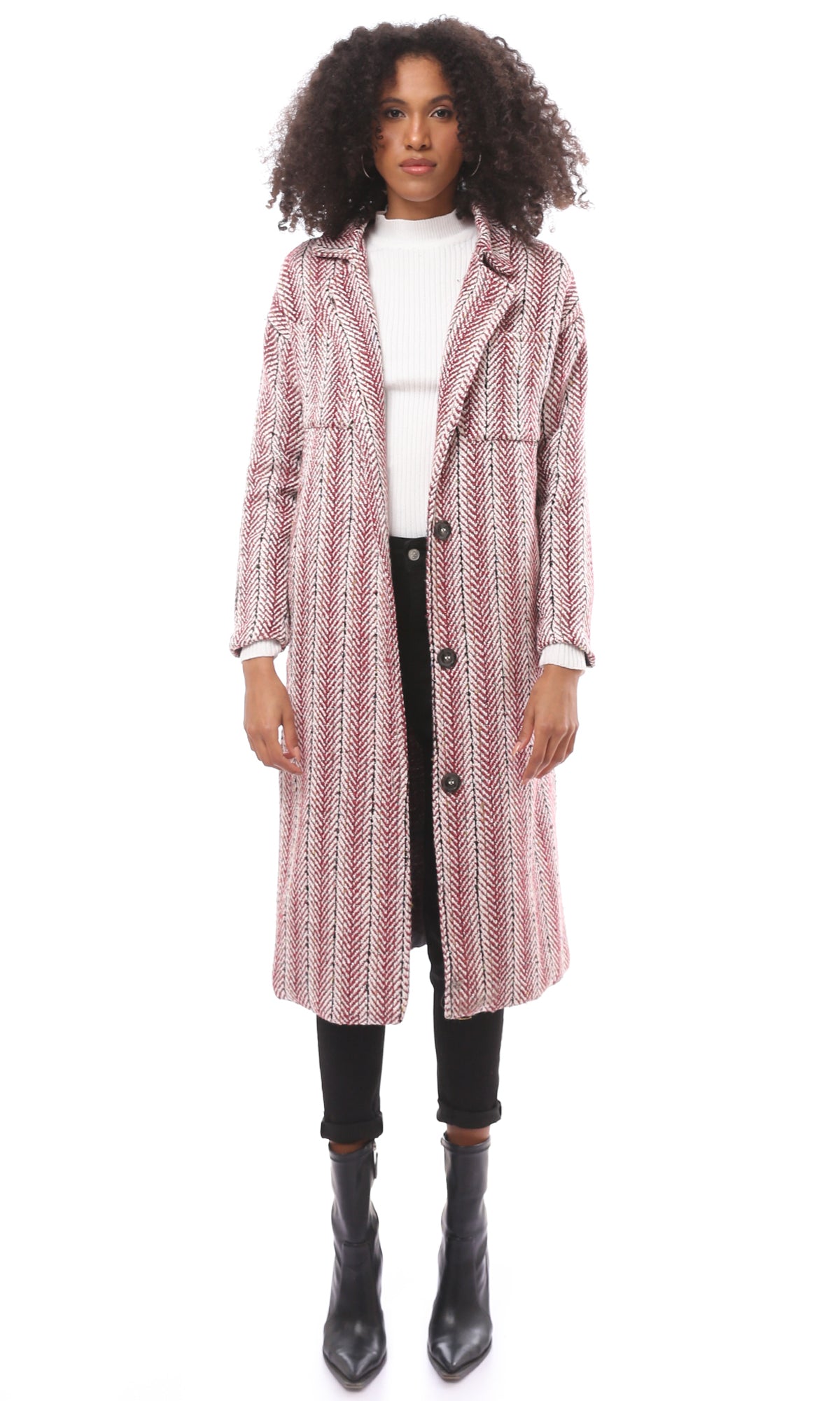 O175276 Multicolour Long Coat With Notched Lapel