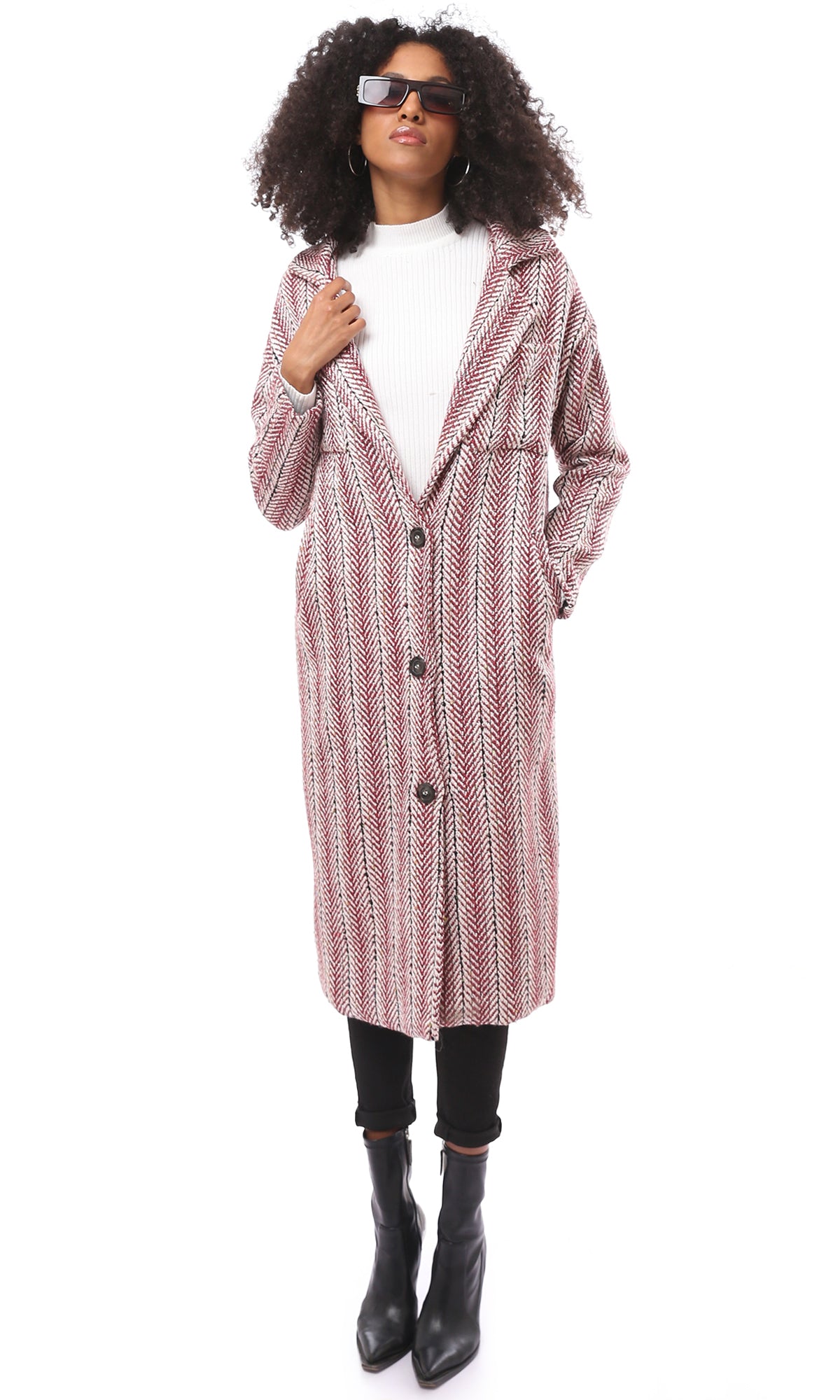 O175276 Multicolour Long Coat With Notched Lapel