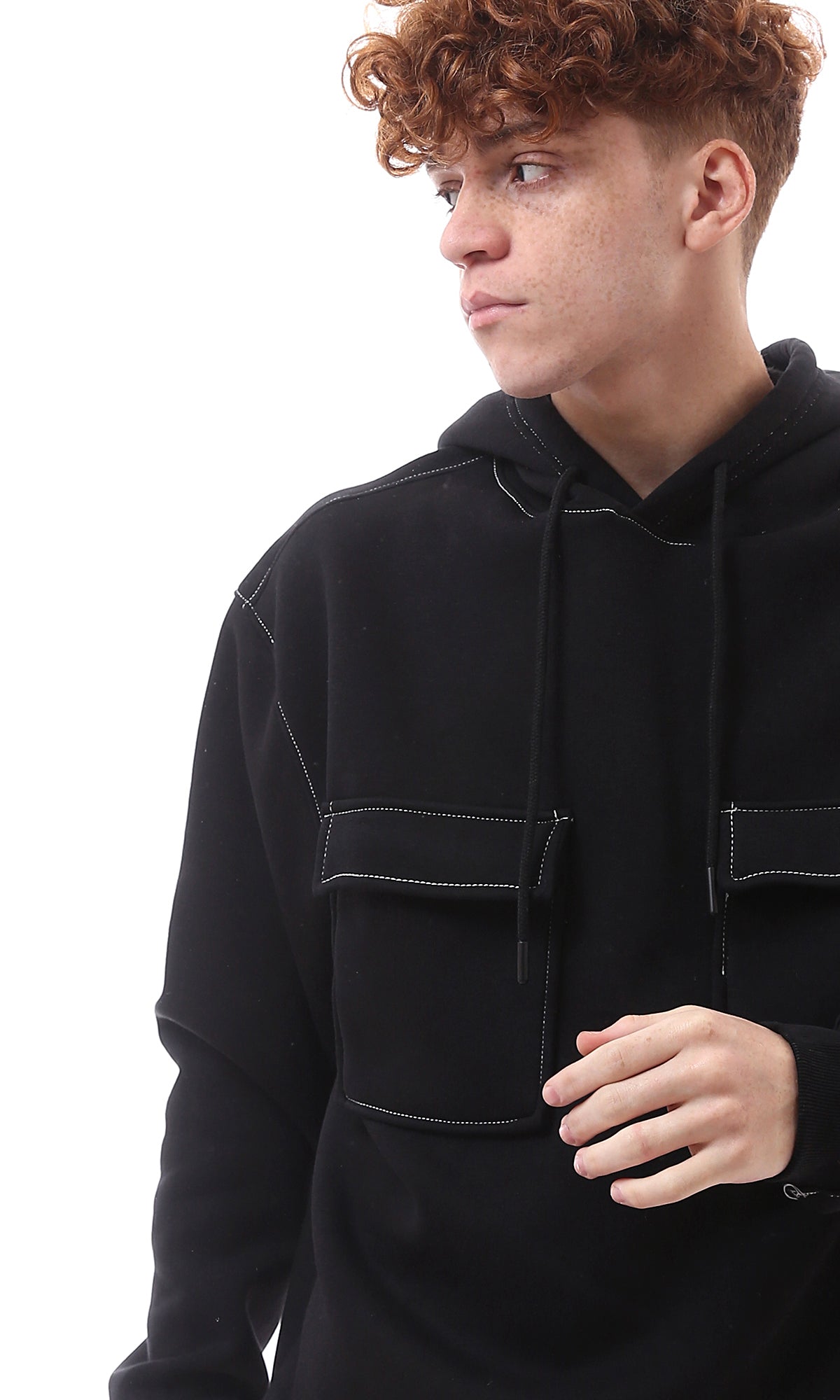 Utility Contrast Stitch Oversized Hoodie - O175339