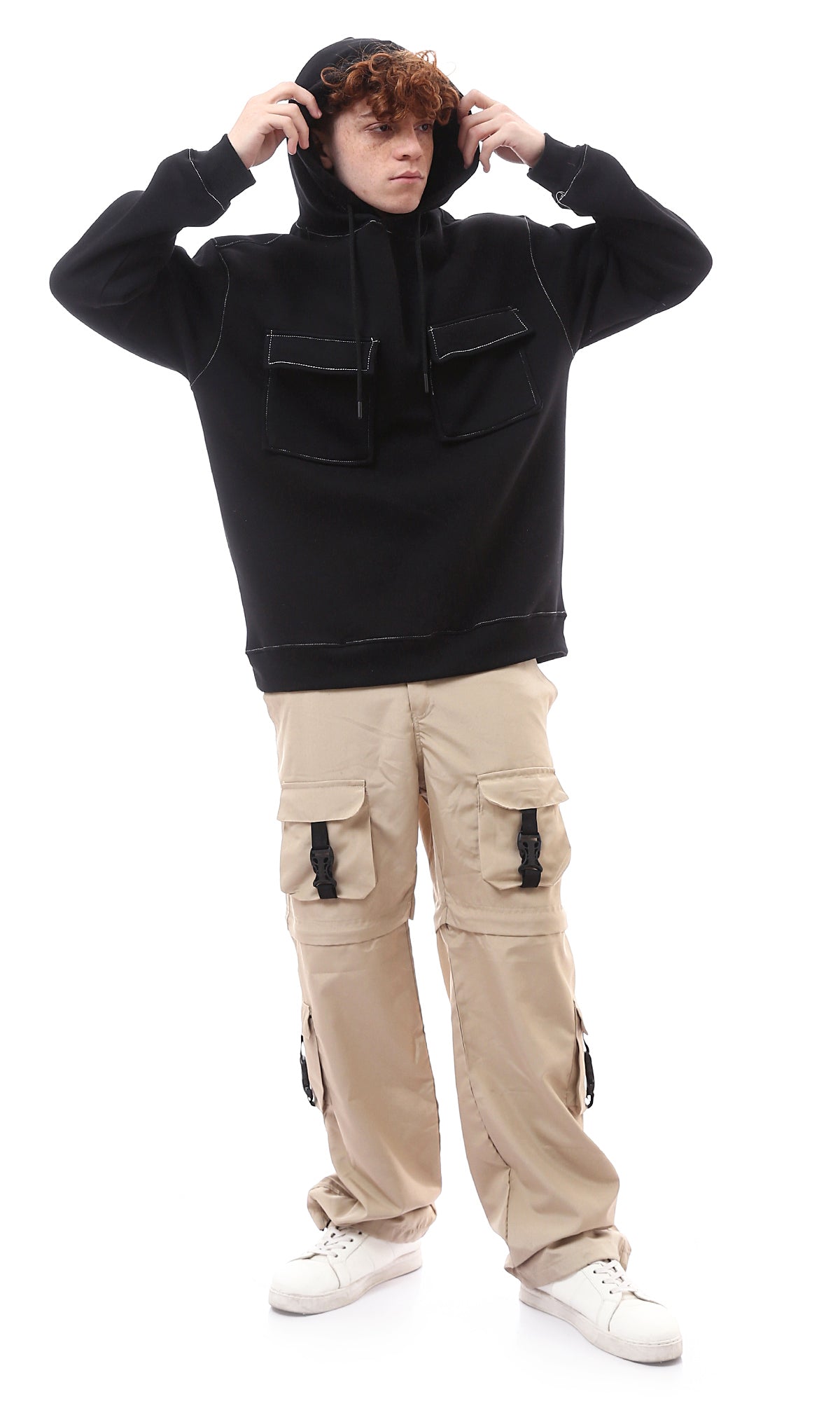 Utility Contrast Stitch Oversized Hoodie - O175339