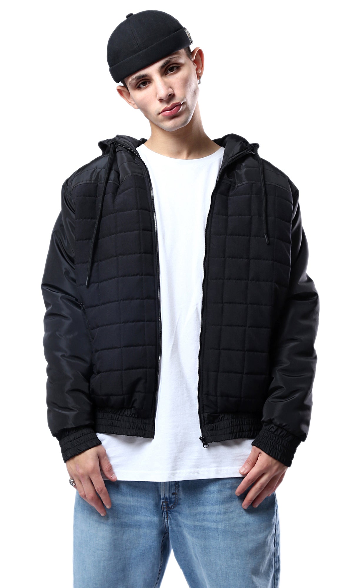 O175347 Quilted Squares Black Waterproof Jacket