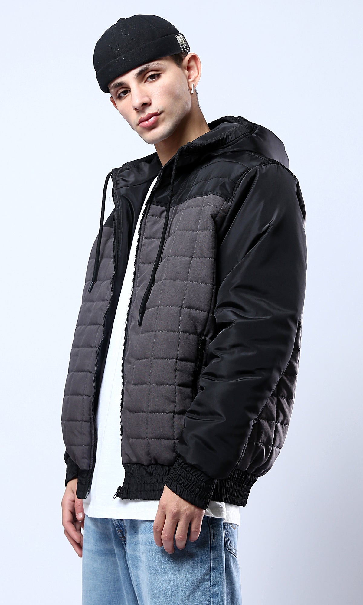 O175348 Bi-Tone Grey & Black Quilted Zipped Jacket