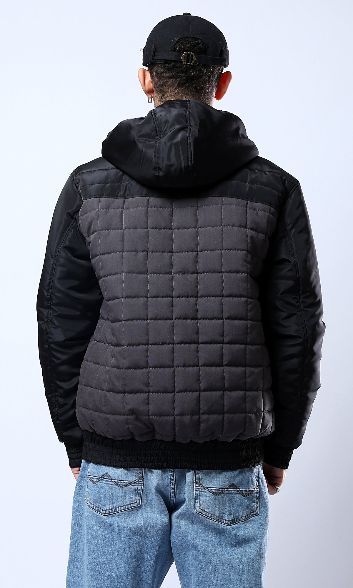 O175348 Bi-Tone Grey & Black Quilted Zipped Jacket