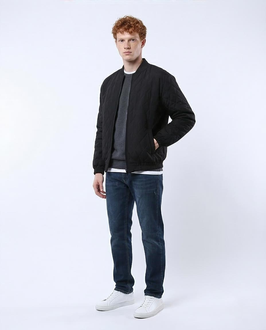 Ravin Men’s Diamond-Quilted Bomber Jacket – Black - O175349