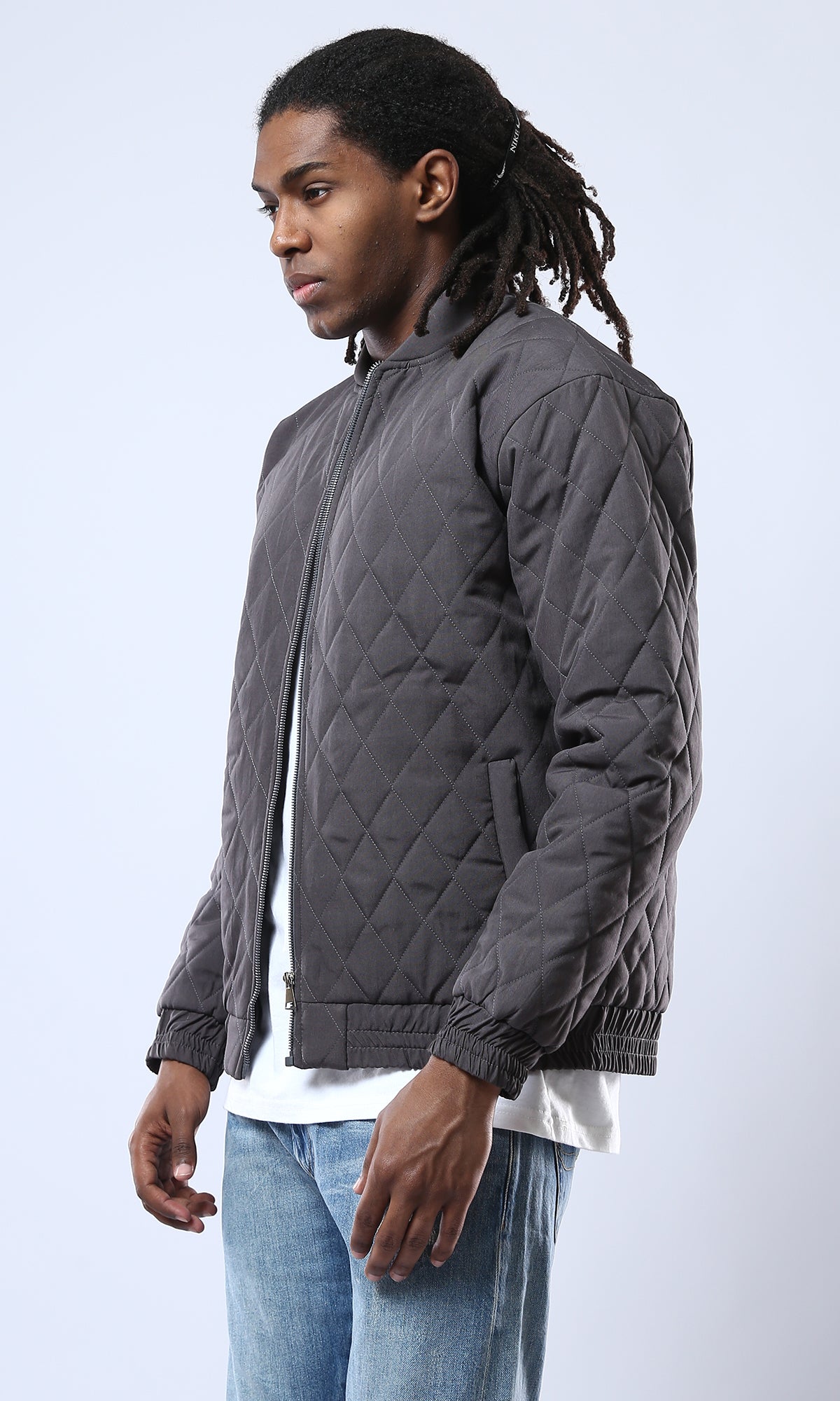 O175350 Dark Grey Quilted Jacket With Elastic Hem