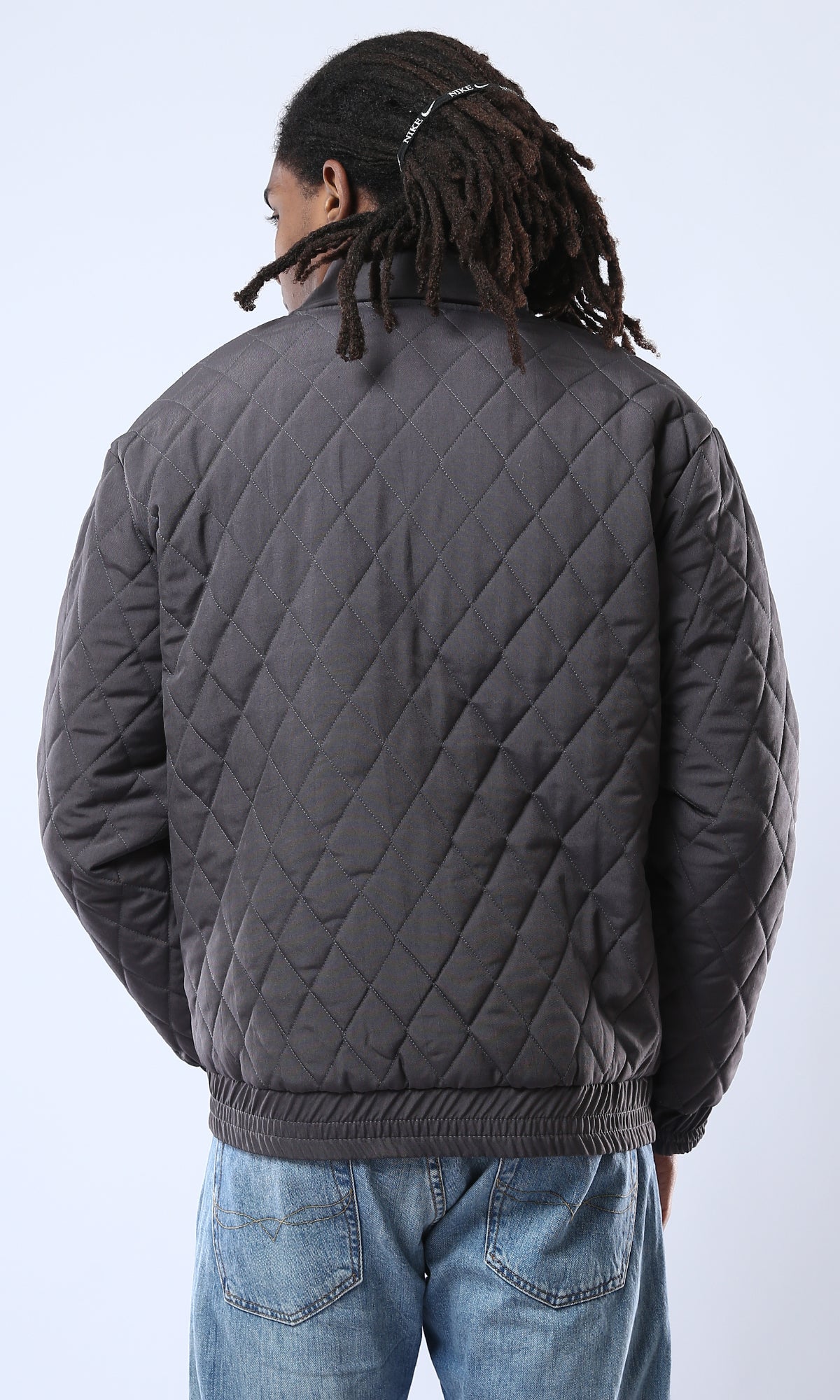 O175350 Dark Grey Quilted Jacket With Elastic Hem