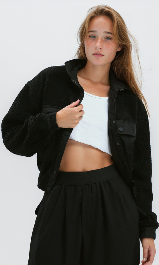 O175364 Coziness Black Jacket With Waterproof Pockets