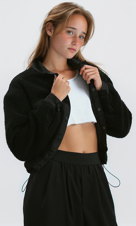 O175364 Coziness Black Jacket With Waterproof Pockets