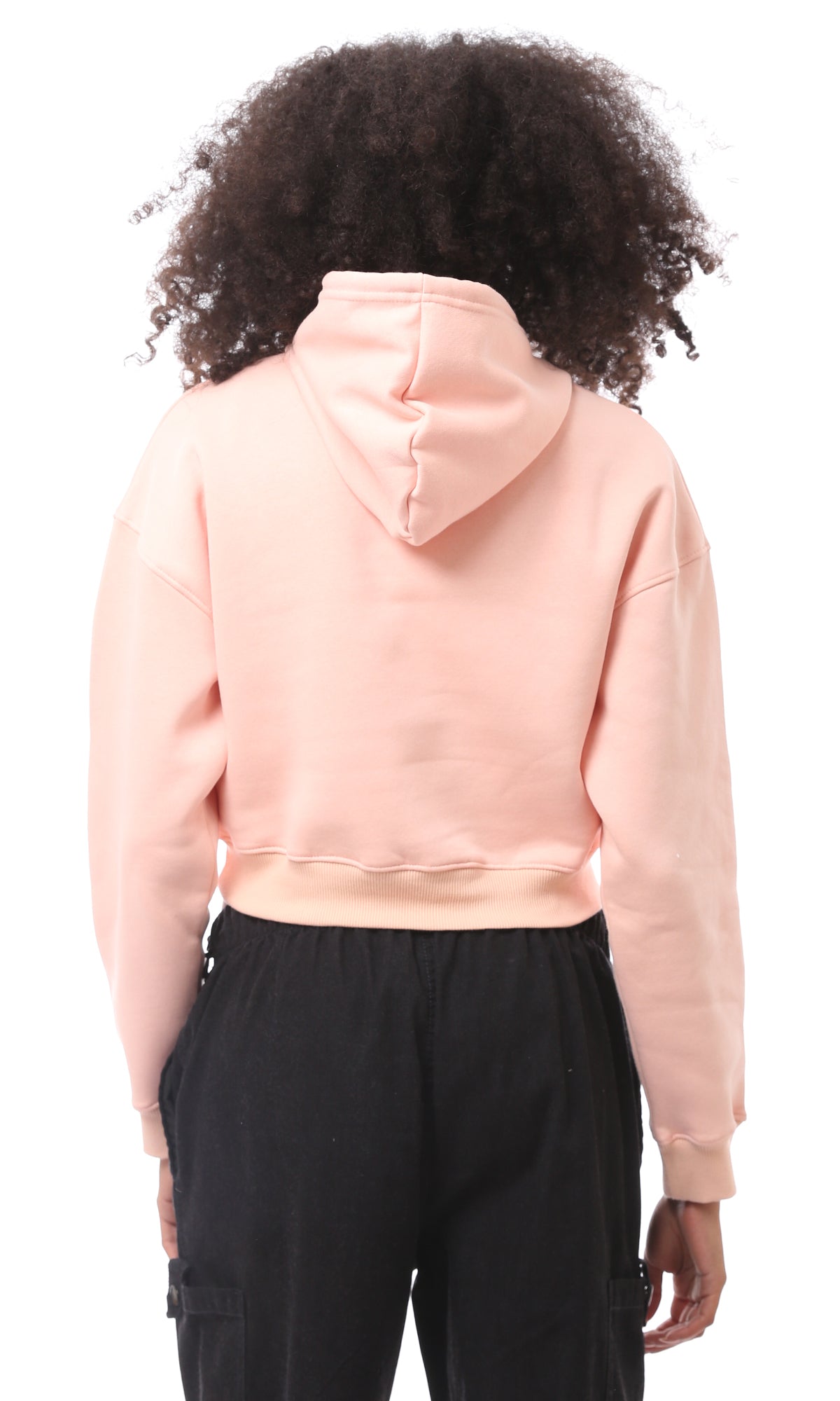 O175447 Hooded Neck With Drawstring Light Salmon Short Hoodie