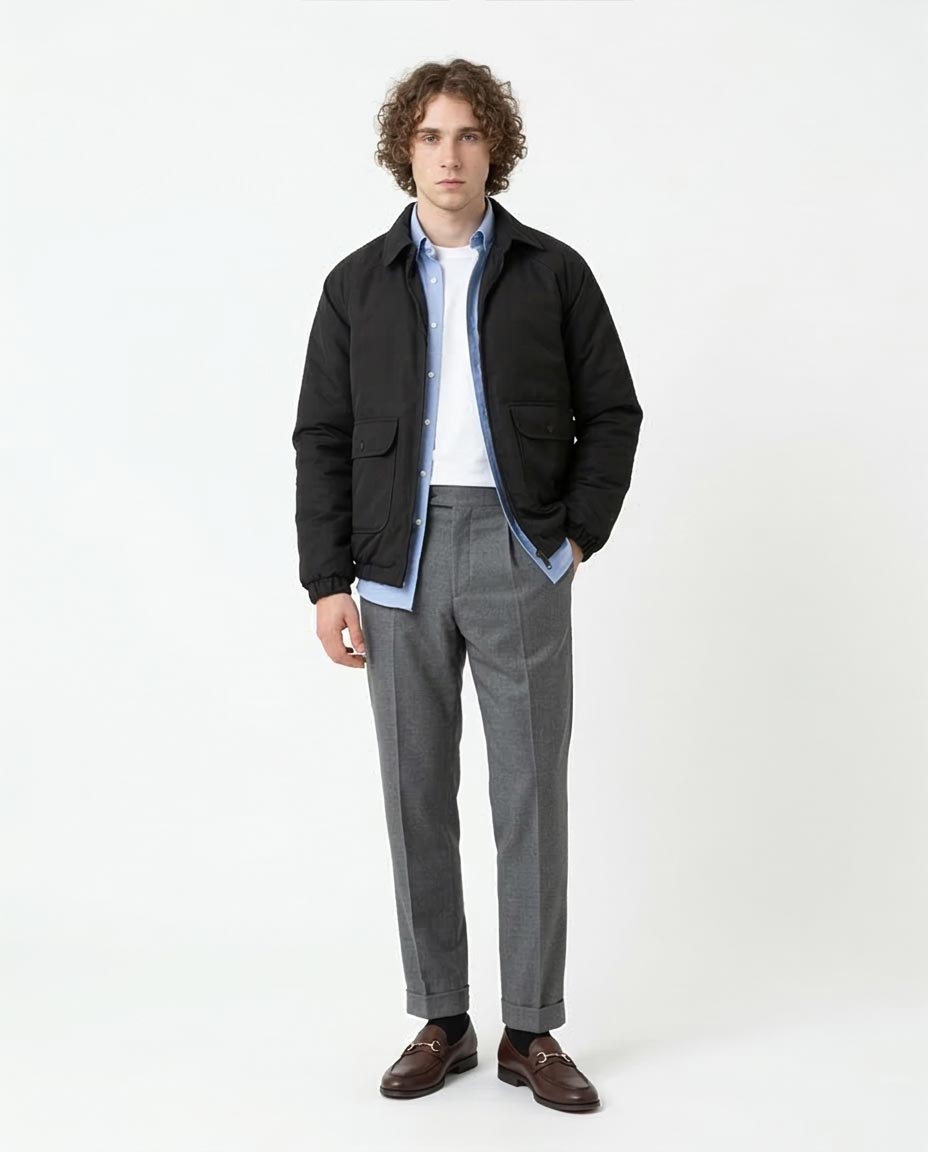 Black Minimalist Padded Harrington Jacket - O175496