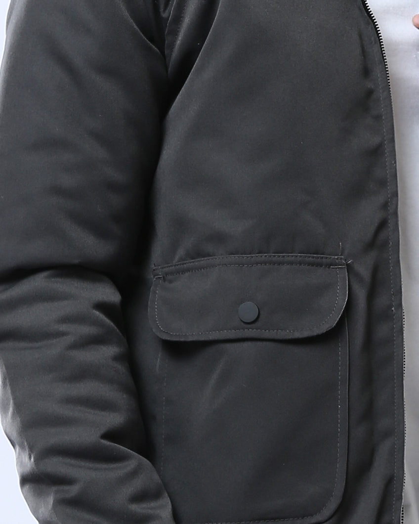 Black Minimalist Padded Harrington Jacket - O175496