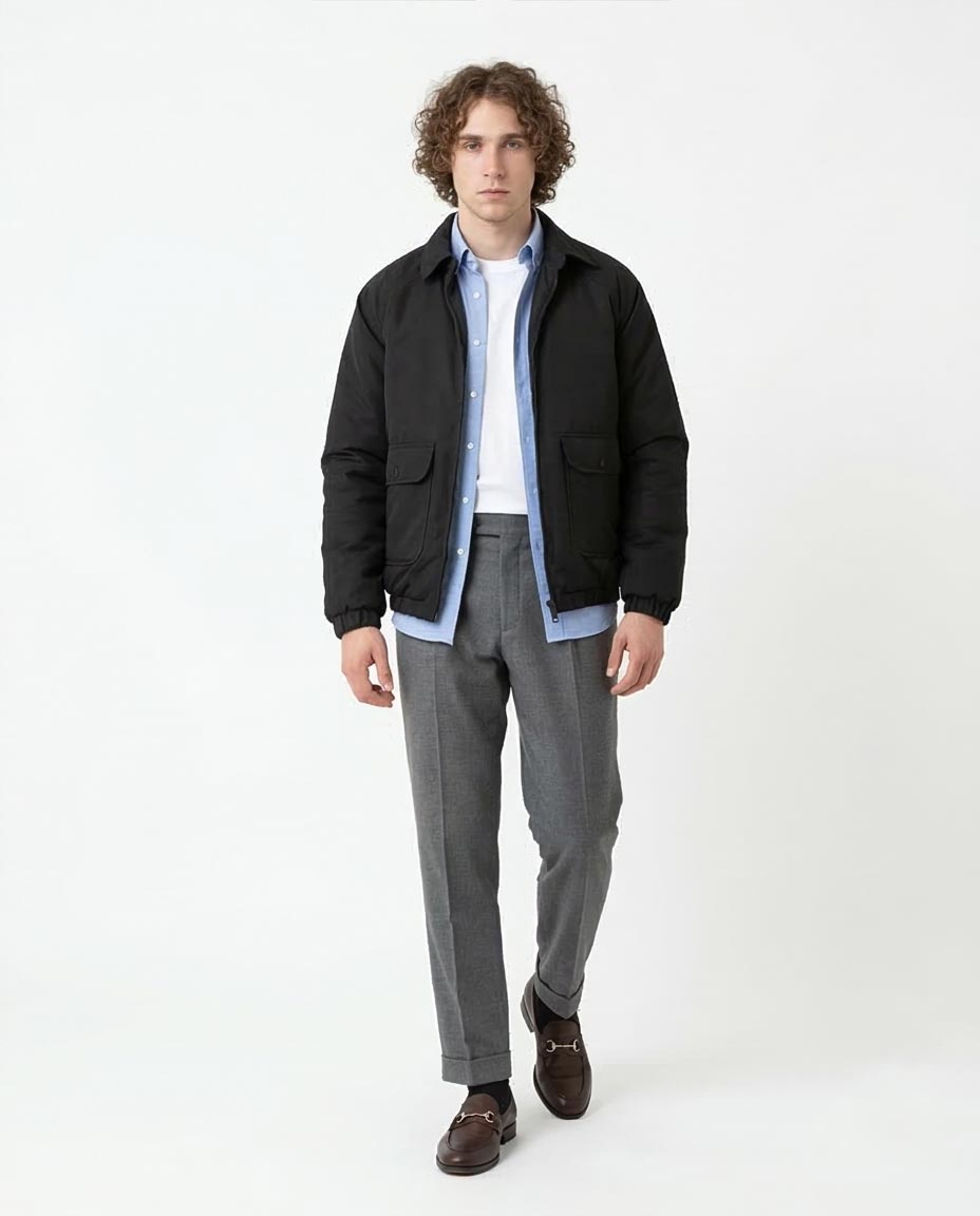 Black Minimalist Padded Harrington Jacket - O175496