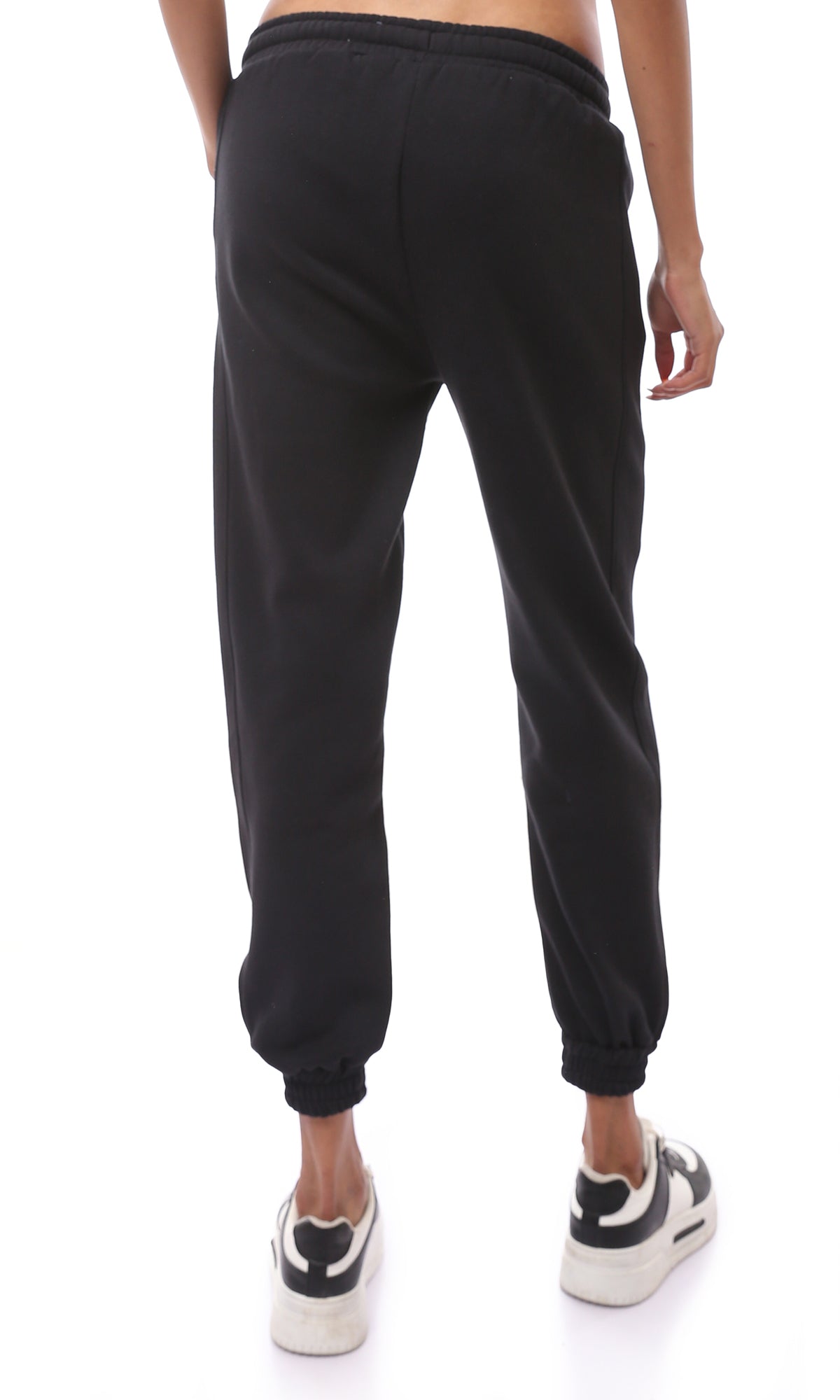 O175575 Black Cotton Jogger Pants With Elastic Waist