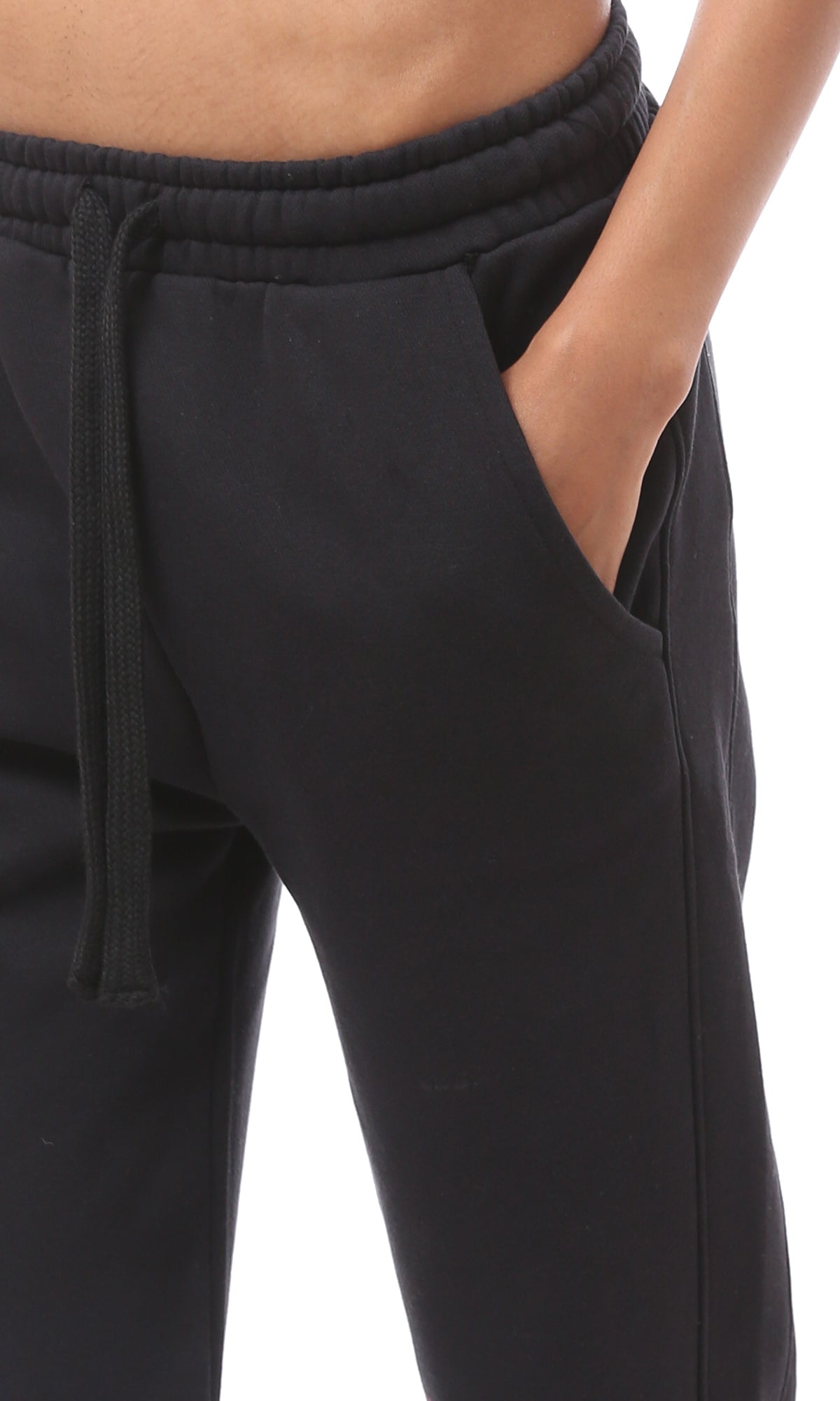 O175575 Black Cotton Jogger Pants With Elastic Waist