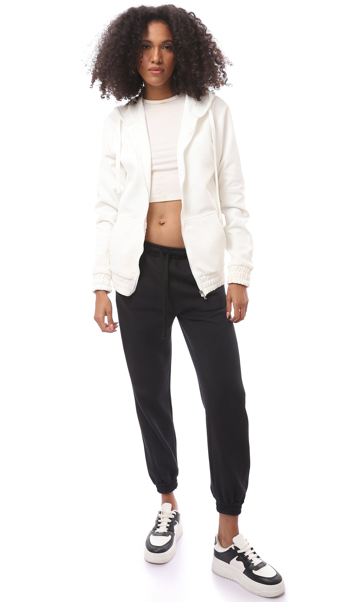 O175575 Black Cotton Jogger Pants With Elastic Waist