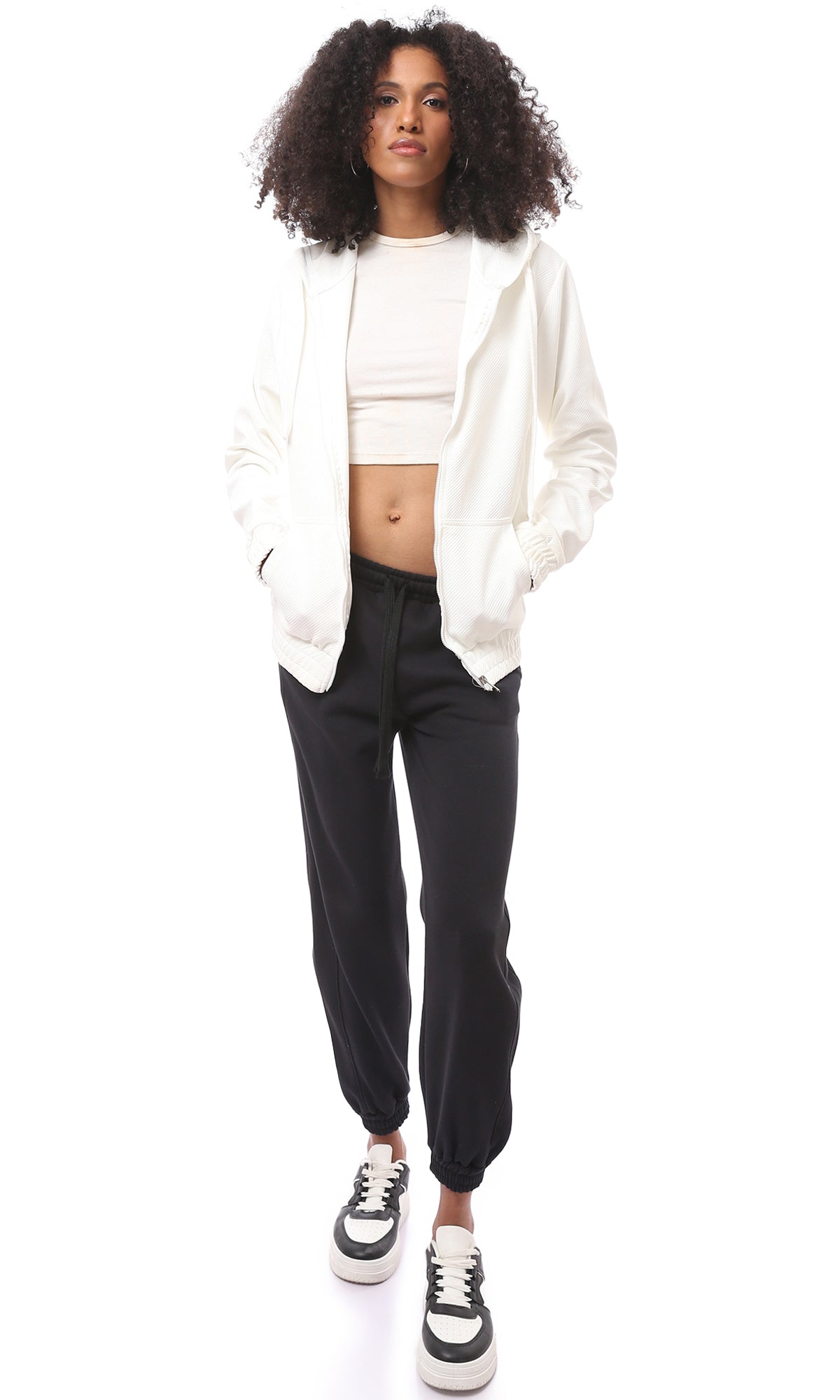 O175575 Black Cotton Jogger Pants With Elastic Waist