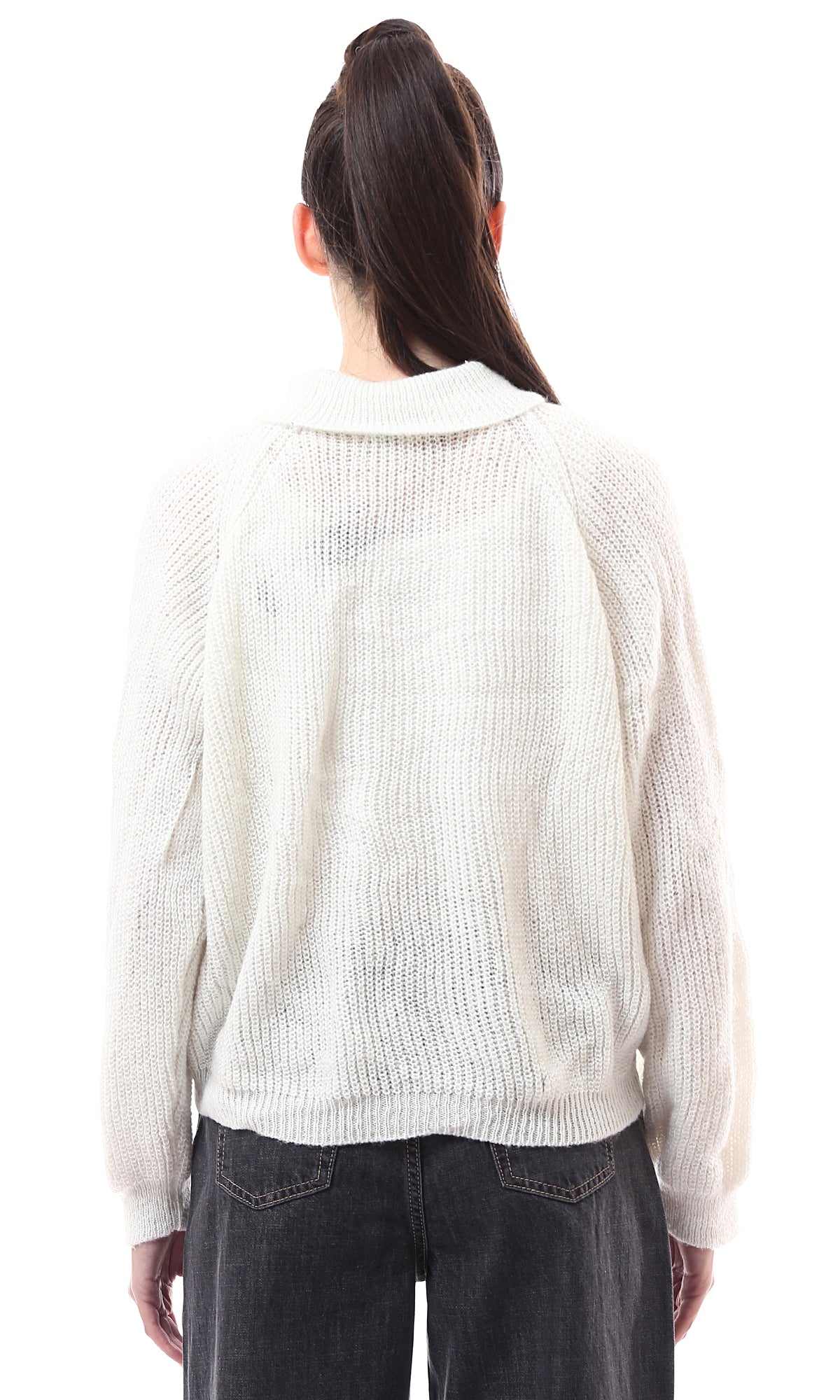 O175578 Chunky Knit Off-White Pullover With Turtle Neck