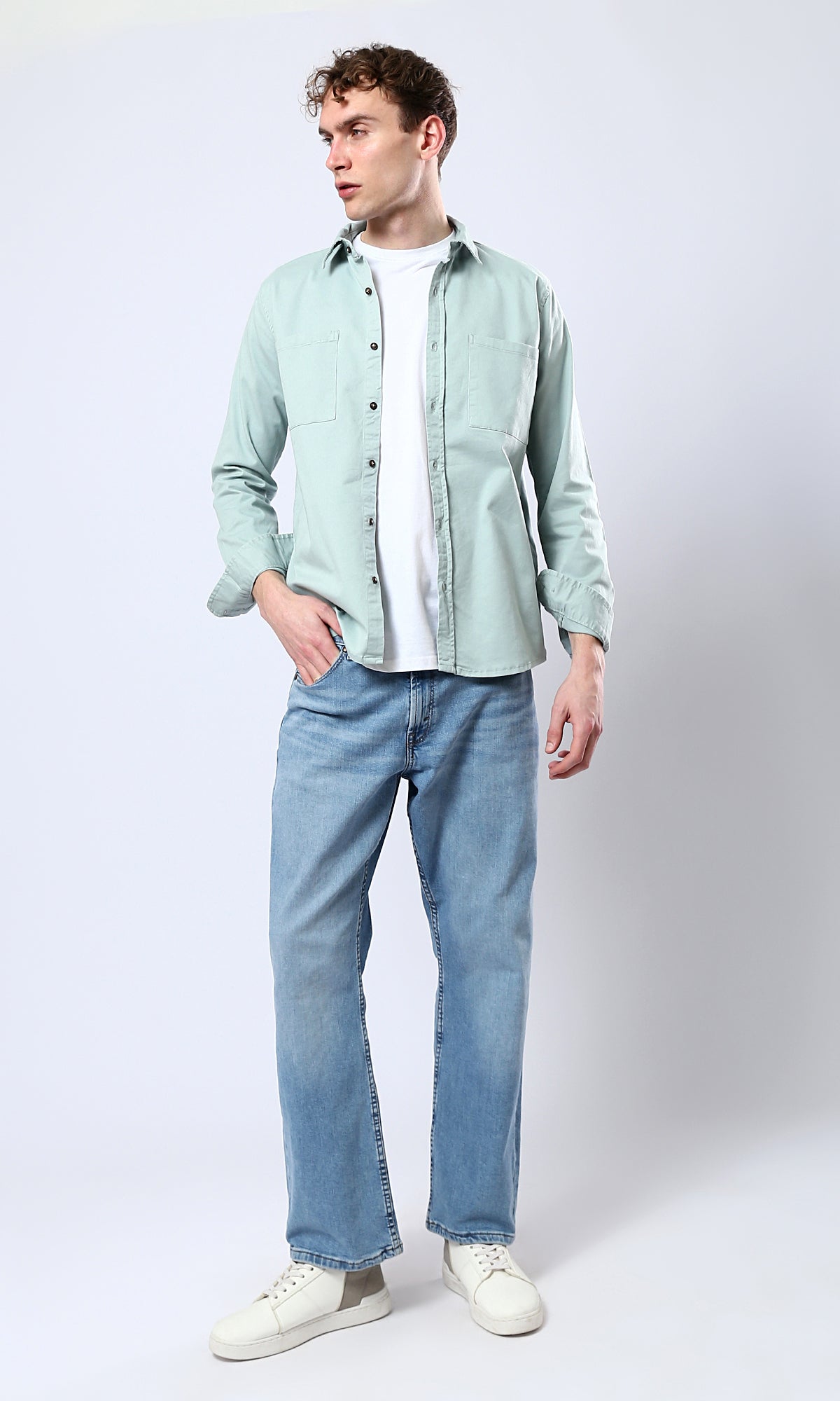 O175642 Regular Fit Mint Shirt With Front Pockets