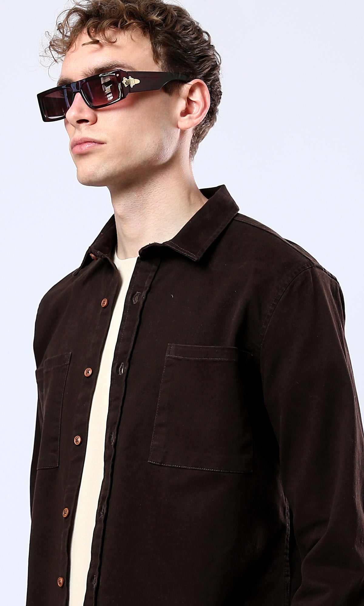 O175644 Classic Collar Long Sleeves Dark Brown Shirt