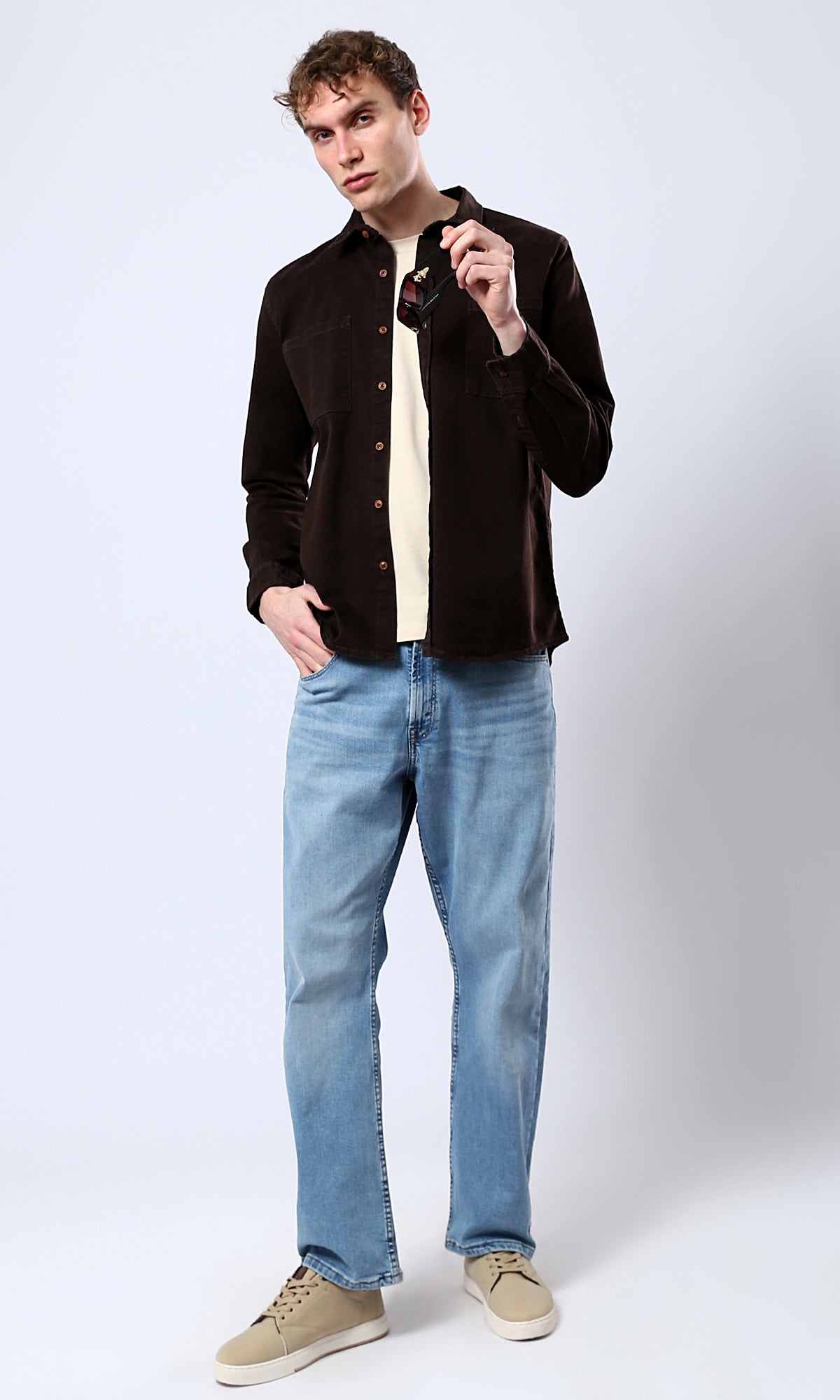 O175644 Classic Collar Long Sleeves Dark Brown Shirt