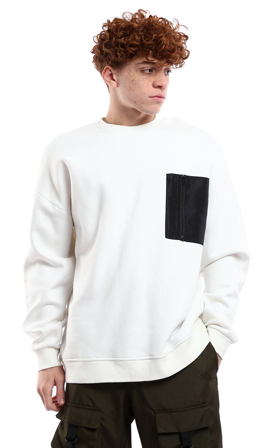 O175658 Round Neck Solid Coziness White Sweatshirt