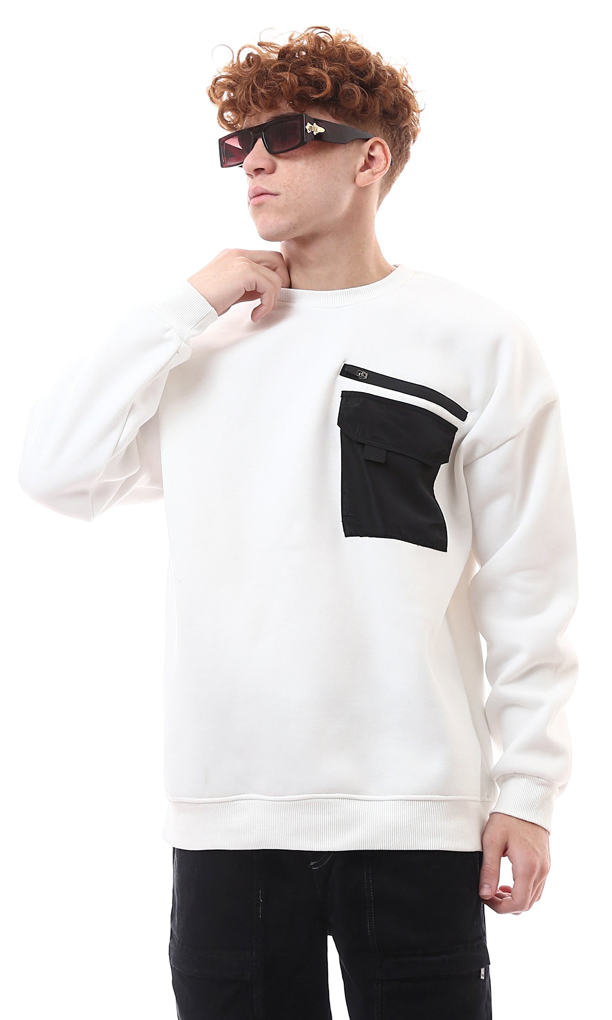Ravin Men's White Contrast Utility Pocket Over Size Sweatshirt - O175659