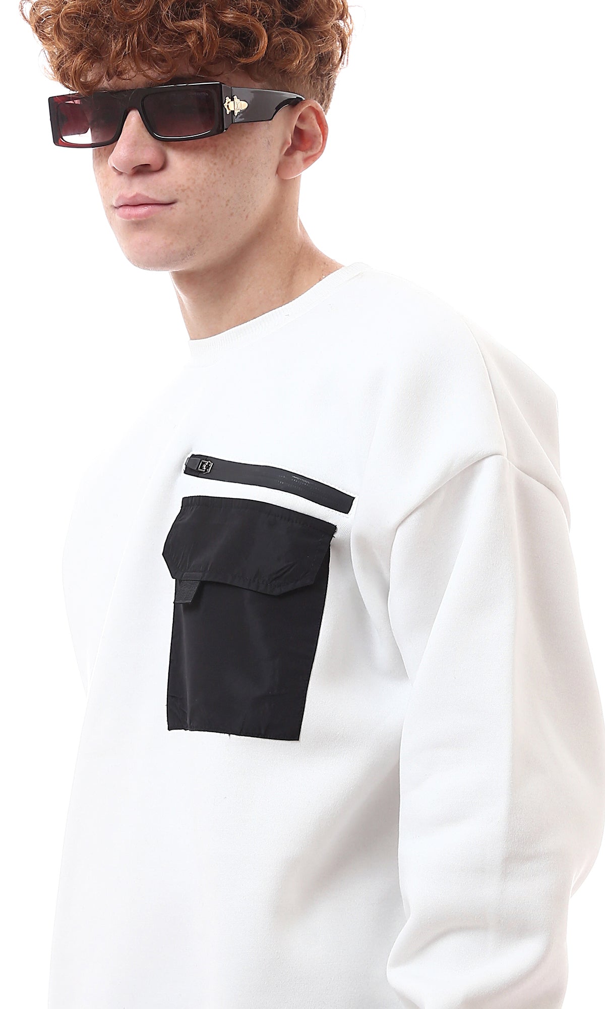 Ravin Men's White Contrast Utility Pocket Over Size Sweatshirt - O175659