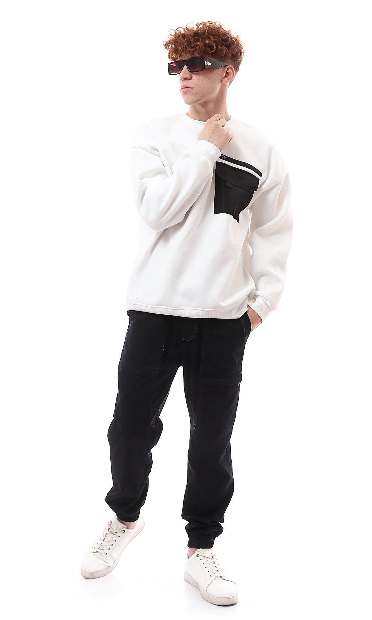 Ravin Men's White Contrast Utility Pocket Over Size Sweatshirt - O175659