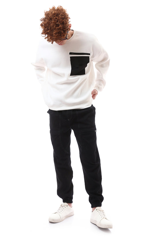 Ravin Men's White Contrast Utility Pocket Over Size Sweatshirt - O175659