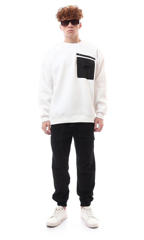 Ravin Men's White Contrast Utility Pocket Over Size Sweatshirt - O175659