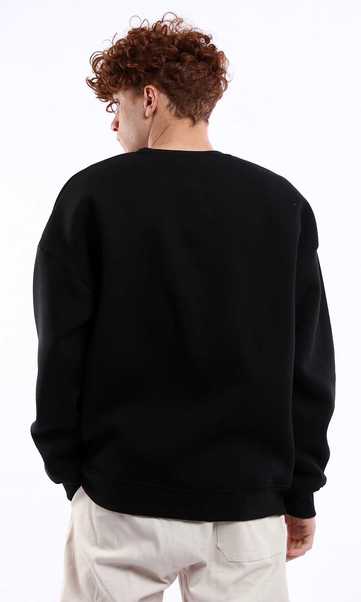 O175660 Relaxed Long Sleeves Solid Winter Sweatshirt - Black