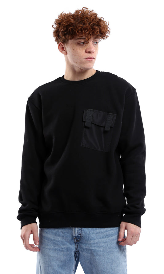 O175662 Black Round Neck Solid Winter Sweatshirt