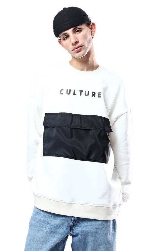 O175666 Printed "Culture" White Slip On Sweatshirt