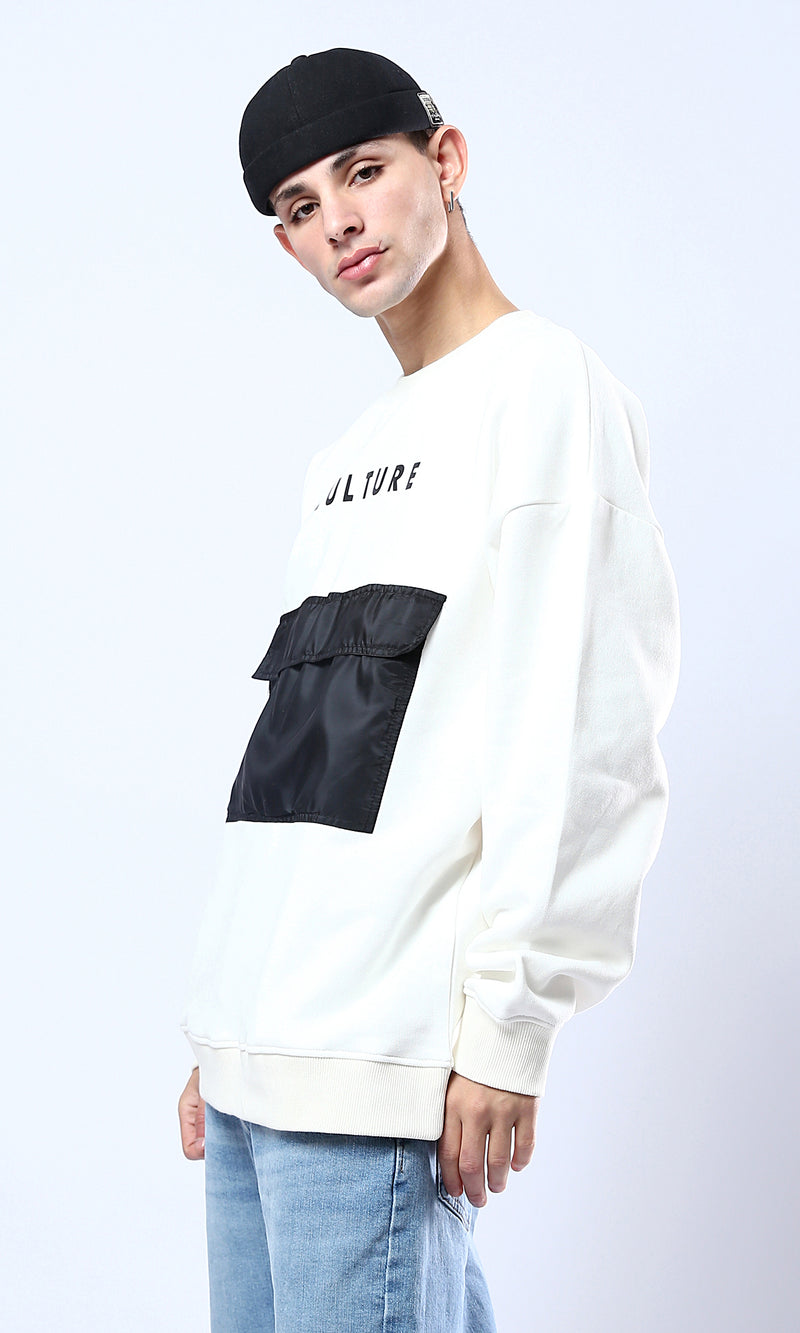 O175666 Printed "Culture" White Slip On Sweatshirt