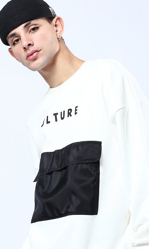 O175666 Printed "Culture" White Slip On Sweatshirt