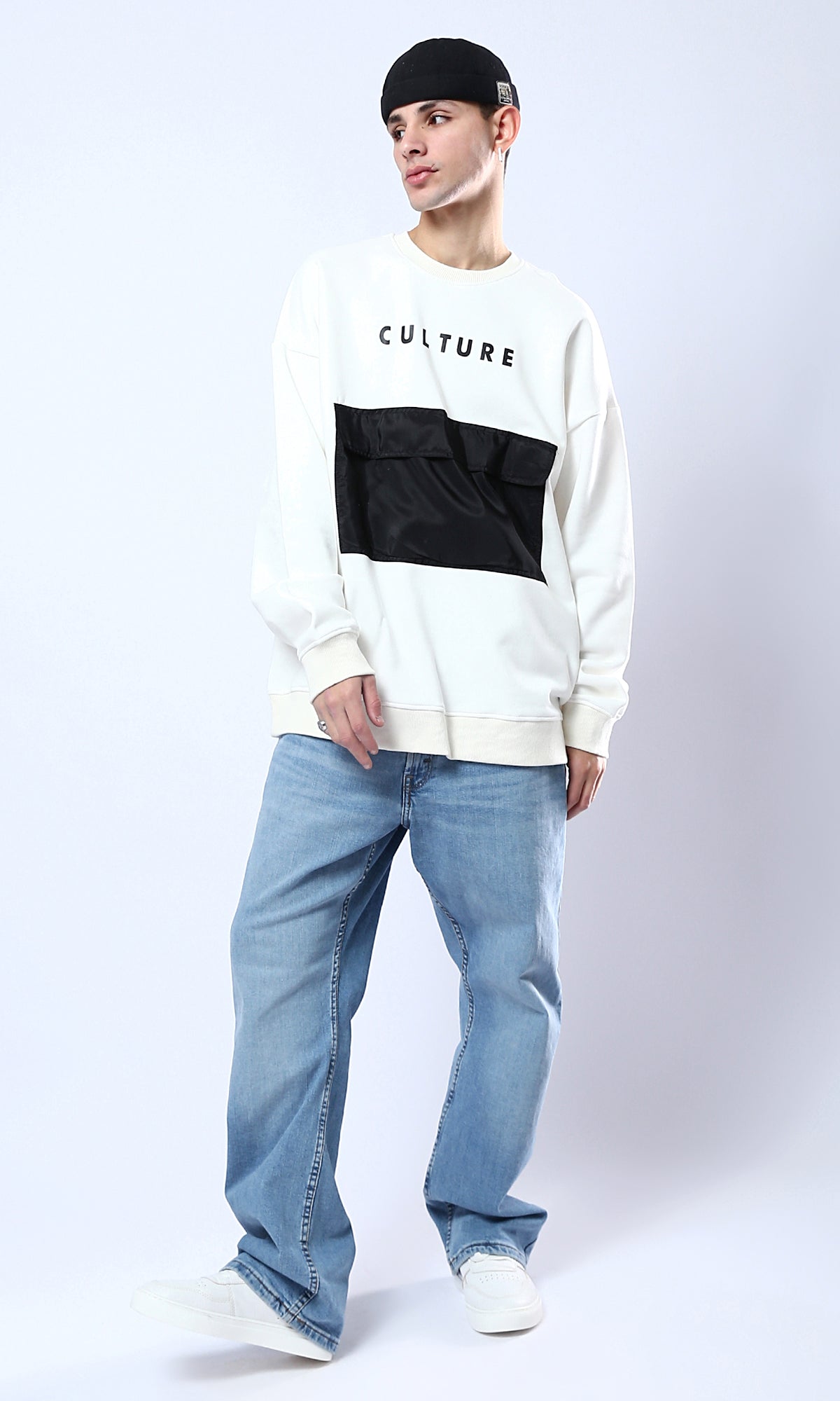O175666 Printed "Culture" White Slip On Sweatshirt