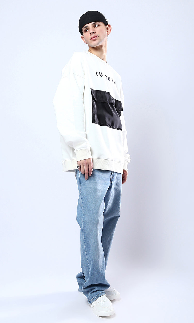 O175666 Printed "Culture" White Slip On Sweatshirt