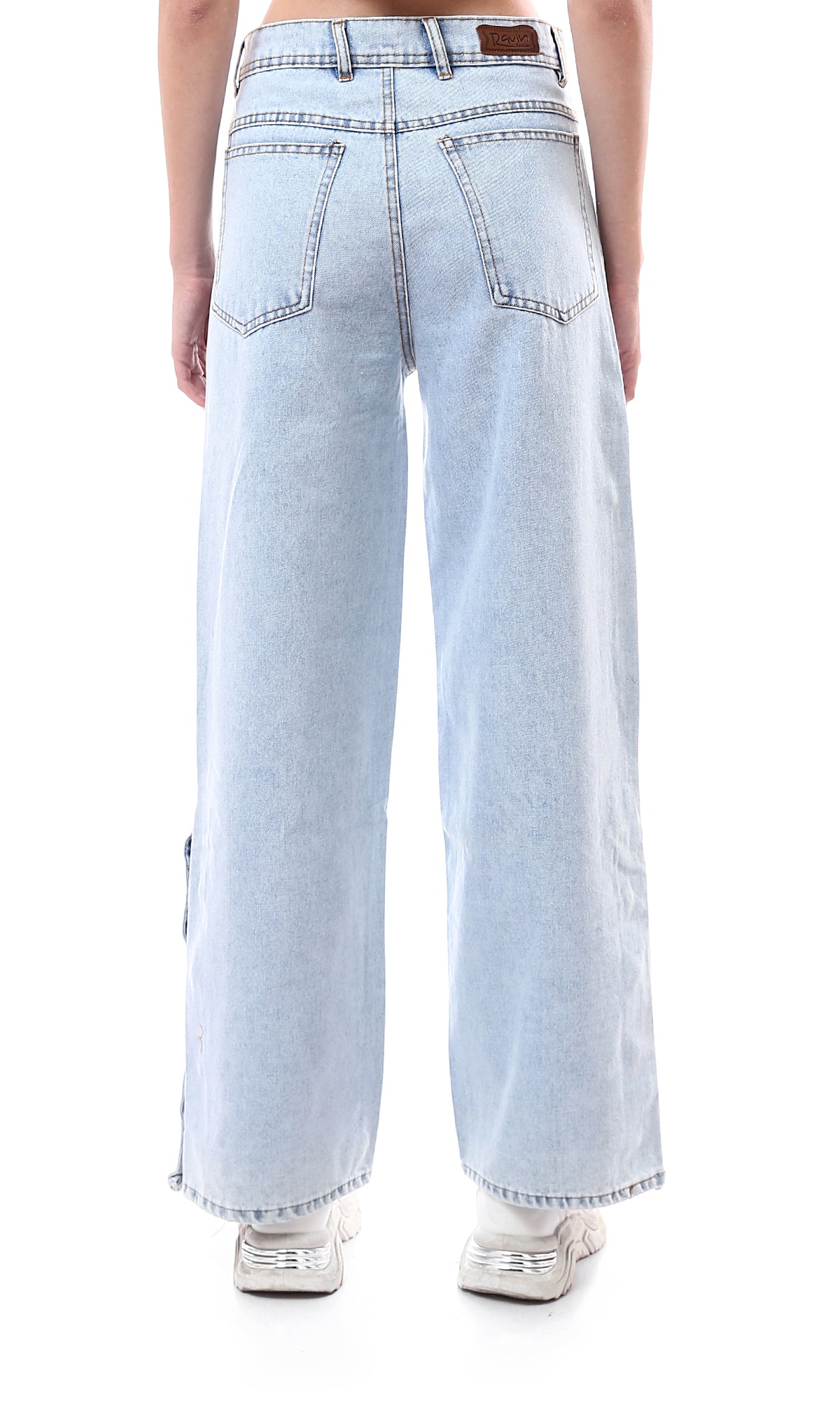 O175687 Ice Blue Wide Leg Solid Casual Jeans