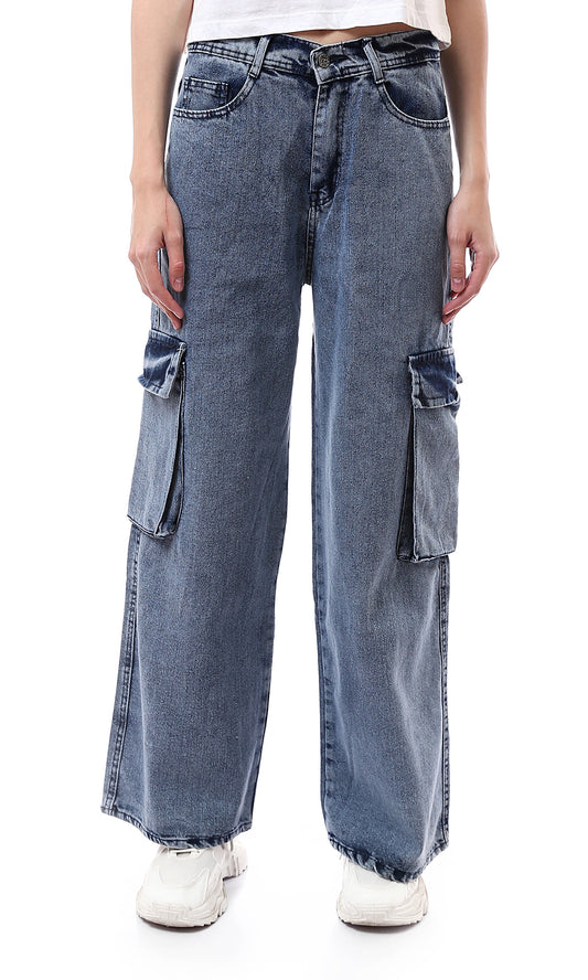 O175690 Wide Leg With Side Pockets Light Vintage Jeans