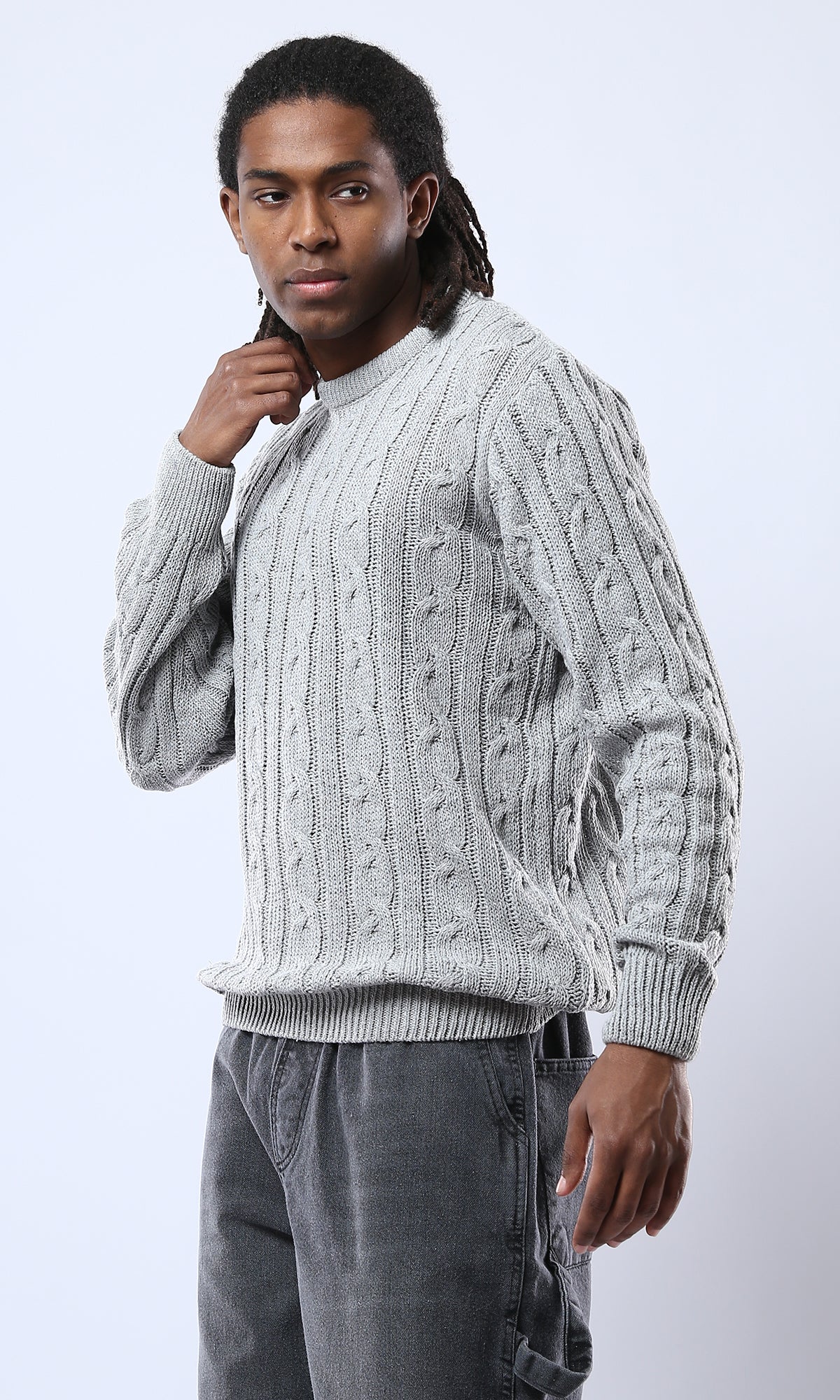O175714 Light Grey Long Sleeves Slip On Knitted Pullover