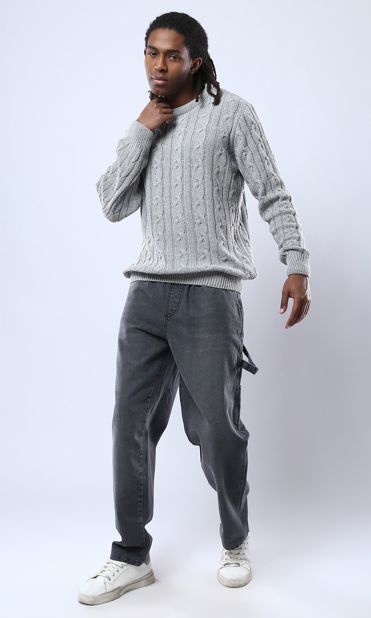 O175714 Light Grey Long Sleeves Slip On Knitted Pullover