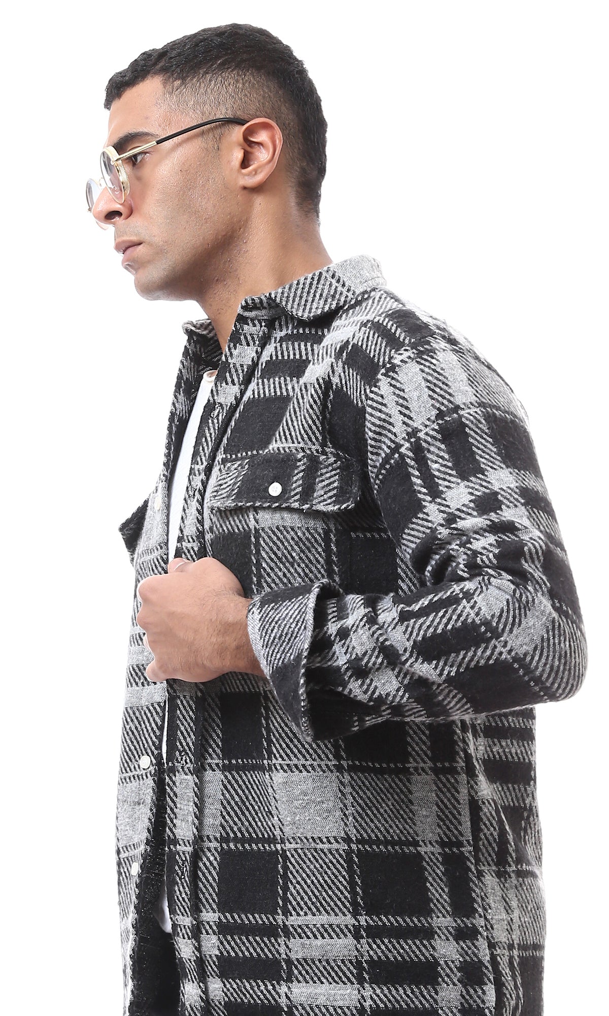 O175726 Black & Grey Checkered Regular Fit Winter Shirt