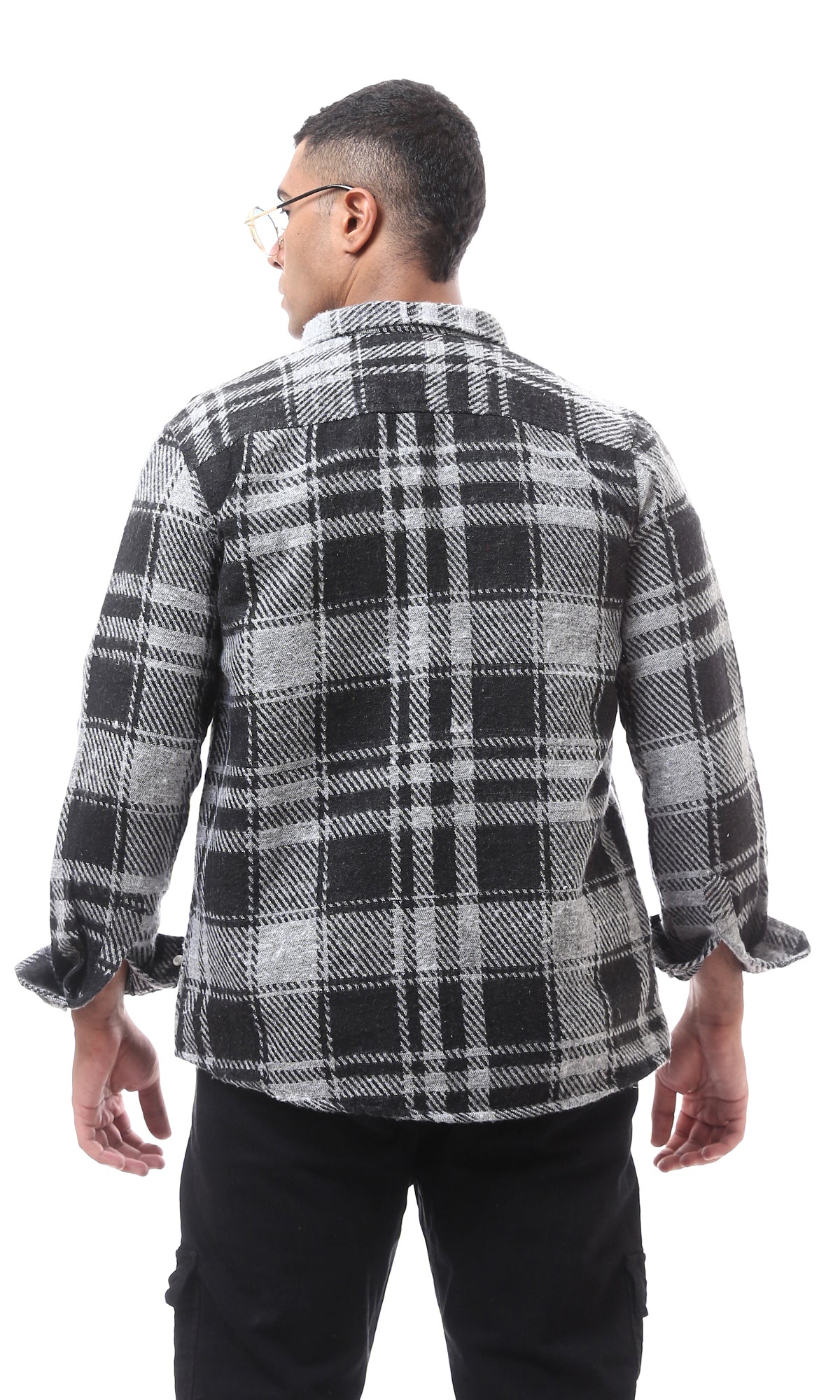 O175726 Black & Grey Checkered Regular Fit Winter Shirt