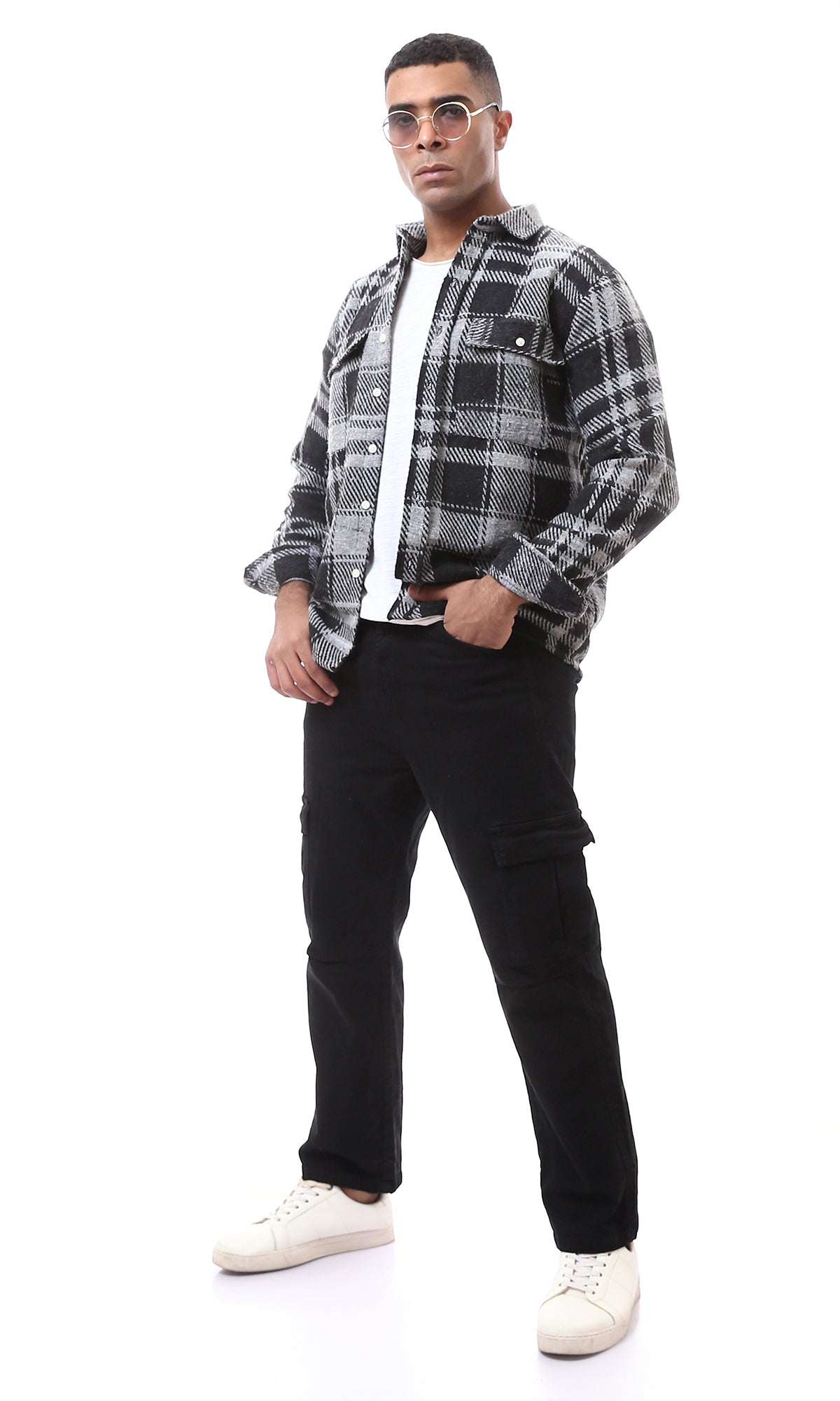 O175726 Black & Grey Checkered Regular Fit Winter Shirt