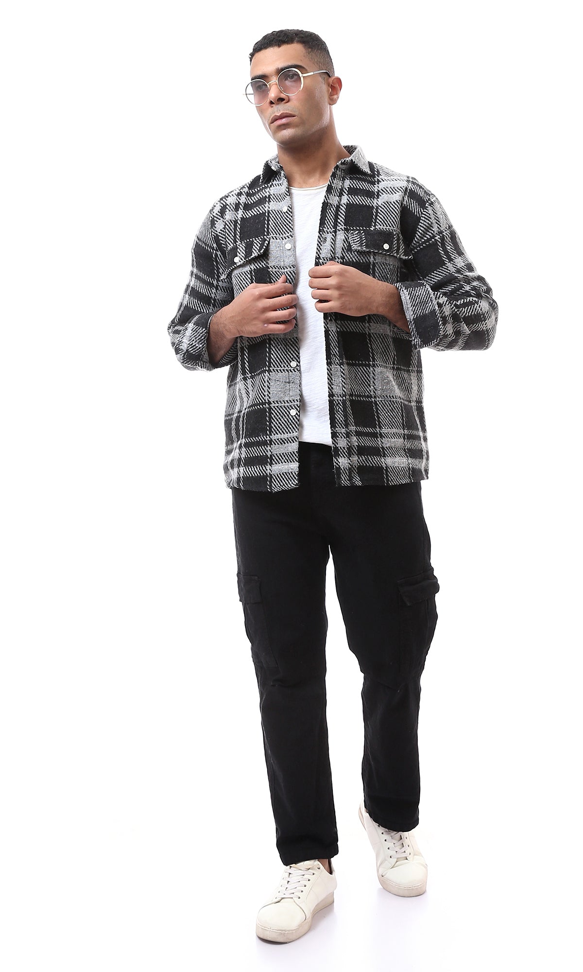 O175726 Black & Grey Checkered Regular Fit Winter Shirt