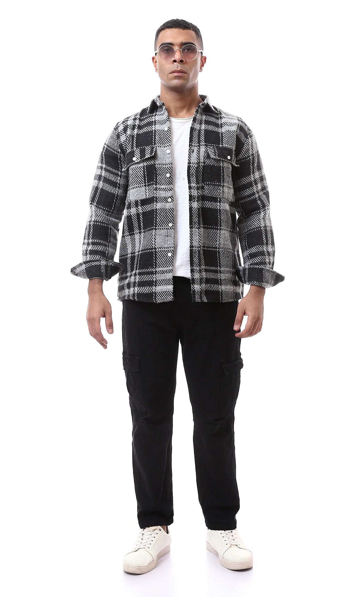 O175726 Black & Grey Checkered Regular Fit Winter Shirt