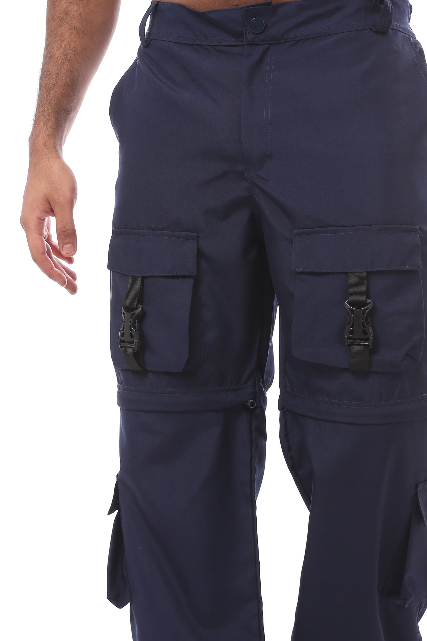 O175728 Wide Leg Navy Blue Cargo Pants With Elastic Waist