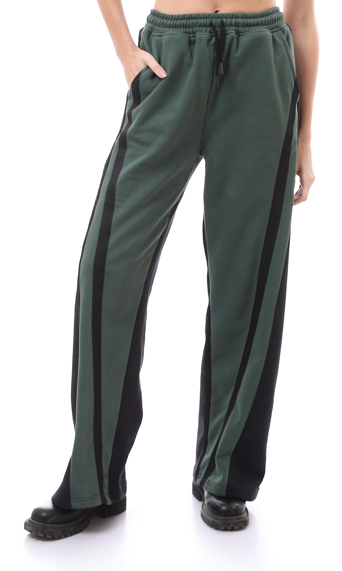 O175760 Bi-Tone Wide Leg Dark Green & Black Pants